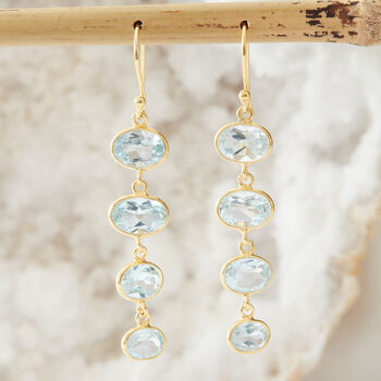 Blue Topaz Gold Plated Silver Pebble Drop Earrings, 2 of 9