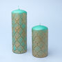 G Decor Morocco Gold Brass Emerald Green Pillar Candle, thumbnail 3 of 7