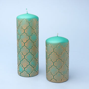 G Decor Morocco Gold Brass Emerald Green Pillar Candle, 3 of 7