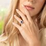 Blue Sapphire Halo Engagement Ring In Sterling Silver And Gold, thumbnail 3 of 12