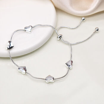Silver Plated Adjustable Snake Chain Hearts Bracelet, 3 of 6