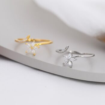 Cz Flower Open Ring In Sterling Silver, 8 of 12