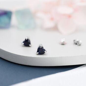 Extra Dark Sapphire Blue Corundum Heart Stud Earrings, 5 of 11
