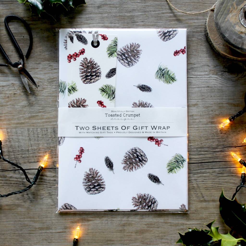 Luxury Christmas Gift Wrap Set Pinecones On White By Toasted Crumpet luxury-christmas-gift-wrap-set-pinecones-on-white-by-toasted-crumpet