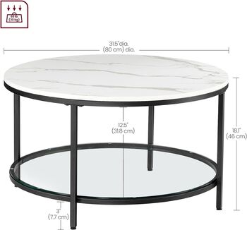 Coffee Table Marble Round Tempered Glass Storage Shelf, 12 of 12