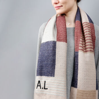 Personalised Check And Square Shawl With Feather Trim, 3 of 6