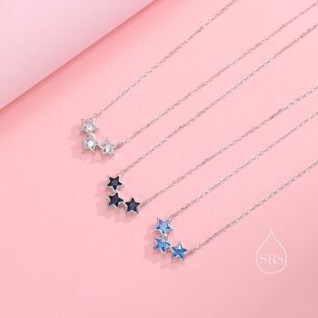 Sapphire Blue Cz Triple Star Pendant Necklace, 4 of 11