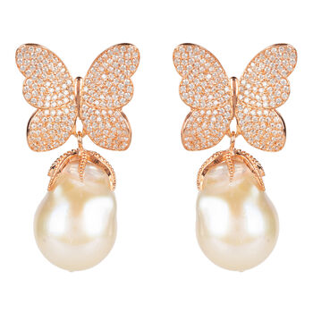 White Butterfly Baroque Pearl Plated Silver Earring, 2 of 8