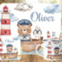 Kids Personalised Sailor Teddy Bear Placemat, Coaster And Mug Dinner Set, thumbnail 1 of 3