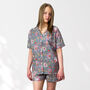 Floral 100% Cotton Ladies Pyjama Short Set In Grey And Pink, thumbnail 3 of 9