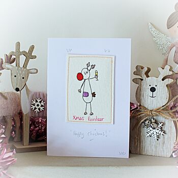 Two Embroidered Reindeer Christmas Cards, 2 of 8