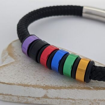 Mens Cord Bracelet With Personalised Coloured Rings, 7 of 8