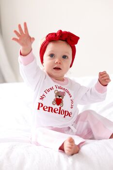 My First Valentines Embroidered Personalised Bear Checked Pyjamas, 3 of 7
