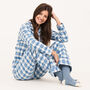 Women's Brushed Cotton Pyjamas In A Blue Check, thumbnail 1 of 5