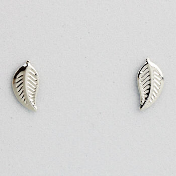 Sterling Silver Leaf Stud Earrings, 2 of 4