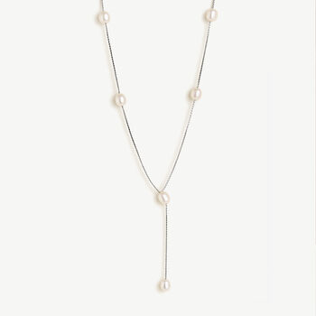 Women’s Dainty Lariat Bridal Drop Necklace With Pearls In Sterling Silver, 3 of 4