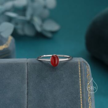 Sterling Silver Red Onyx Oval Ring In Sterling Silver, 4 of 12