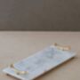 Handmade Rectangular White Marble Tray With Gold Square Handles, thumbnail 3 of 9