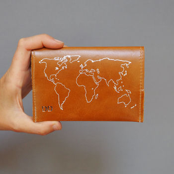 Leather Passport Cover With Embossed World Map, 2 of 12