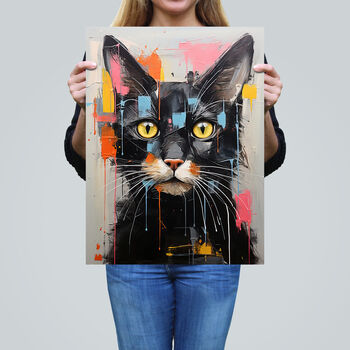 Messy Black Cat Fun Bright Pet Portrait Wall Art Print, 2 of 6
