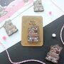 Christmas Wooden Pin Badge, Gingerbread Bookshop, thumbnail 3 of 3