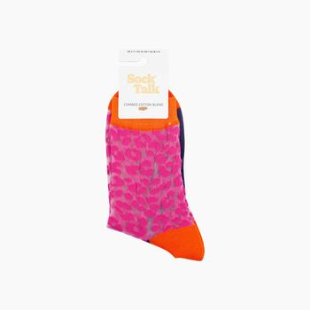Leopard Print Combed Cotton Sheer Pop Socks In Pink, 4 of 4