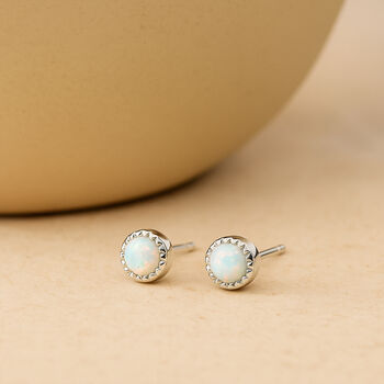 Sterling Silver White Opal Textured Stud Earrings, 3 of 8