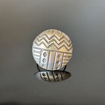 Aztec Pattern Silver Disc Adjustable Ring, 2 of 10