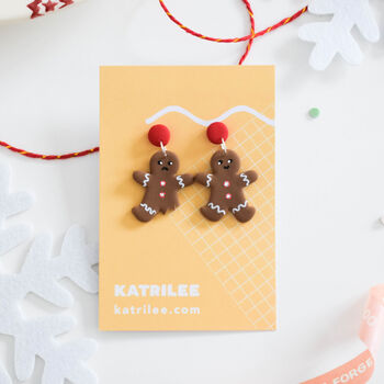 Mismatched Gingerbread Man Christmas Earrings, 2 of 4