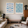 Set Of Two William Morris Blue Marigold Art Prints, thumbnail 1 of 4