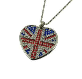British Union Jack Heart Necklace With Crystals, 3 of 4