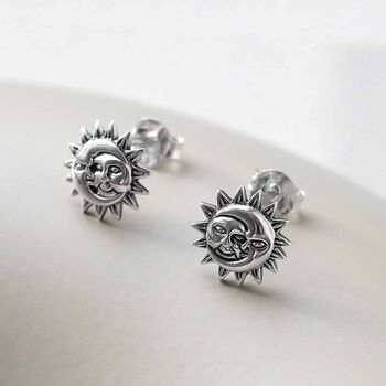 Sterling Silver Sun And Moon Stud Earrings, 3 of 6