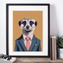 Meerkat In A Suit Portrait Illustration Art Print, thumbnail 1 of 3