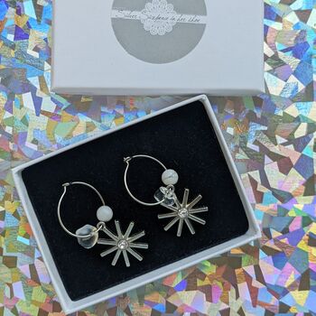 Snowflake And Quartz Christmas Silver Plated Hoop Earrings, 2 of 5