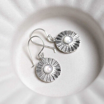 Sterling Silver Gemstone Sun Disc Dangly Earrings, 3 of 10