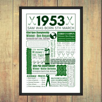 Personalised 70th Birthday Golf Fact Print, 2 of 8