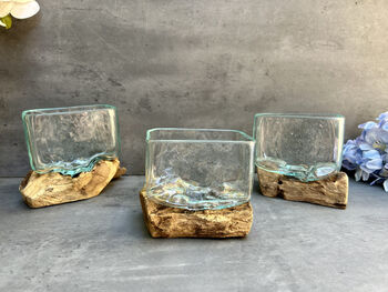 10cm Molten Glass Square Bowl On Teak Root Base, 11 of 12