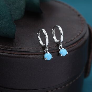 Sterling Silver 4mm Blue Turquoise Hoop Earrings, 4 of 12