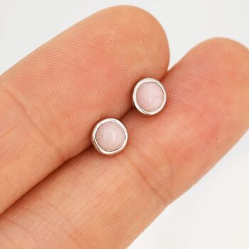 Tiny Pink Opal Dot Stud Earrings Sterling Silver, 3 of 12
