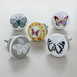 Butterfly Ceramic Door Knobs Cupboard Drawer Handles By G Decor