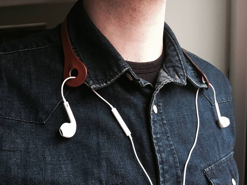 personalised leather headphone ear bud holder by holdall & co