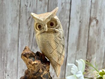 Wooden Owl Ornament Driftwood Sculpture Tawny Owl Gift, 2 of 8