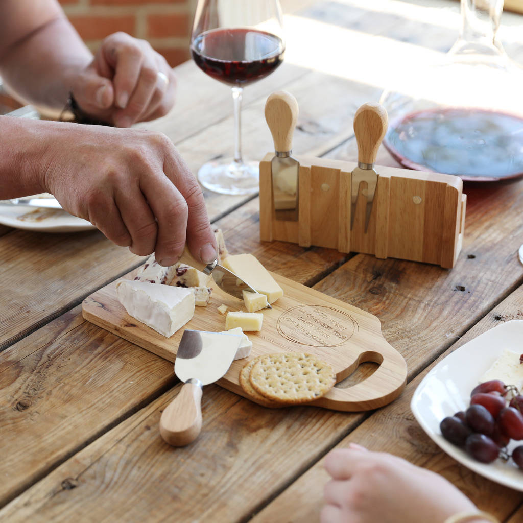 Personalised Wooden Cheese Board And Knives Set By Lisa Angel ...