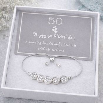 50th Birthday Drawstring Five Heart Bracelet, 7 of 8