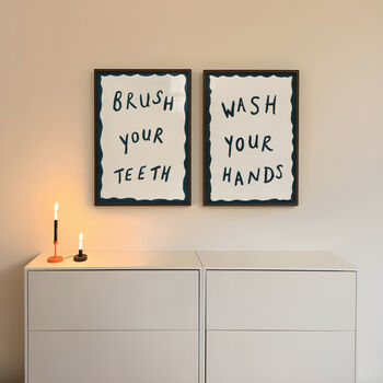 Wash Your Hands Dark Blue Bathroom Hand Painted Print, 7 of 7