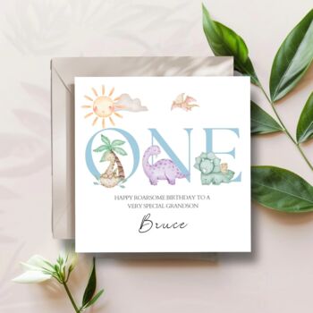 Dinosaurs 1st Birthday Card, First Birthday Card For Son, Nephew, Any Relationship, 2 of 3