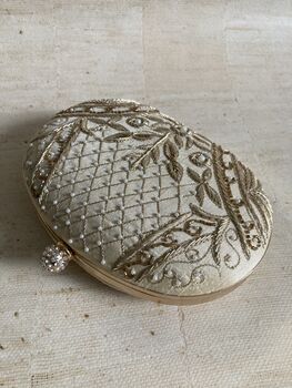 Gold Oval Embroidered Handcrafted Clutch Bag, 2 of 10