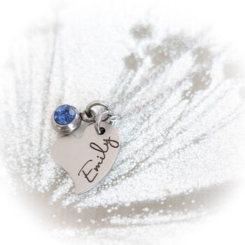 Personalised Heart Charm Name Necklace With Birthstone, 3 of 8