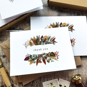 8x Dried Flower Autumn Thank You Cards, 2 of 8