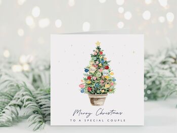 Personalised Christmas Baubles Tree Card For A Couple, 2 of 2